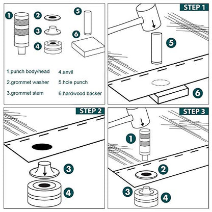 Grommet Kit, NEU MASTER 3/8" and 1/2" Solid Brass Grommets with Eyelets Setting Tool and Storage Box, NH1003K