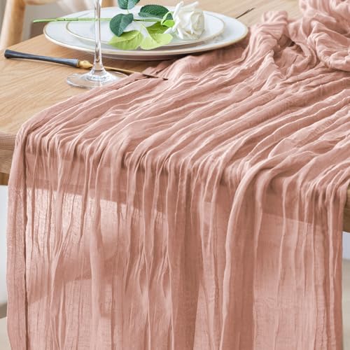 Table Runner Cheesecloth 10FT Dusty Pink Boho Gauze Cheese Cloth Rustic Sheer Table Runners for Summer Wedding Bridal Baby Shower Party Decoration - color: Dusty Pink, size: 1 Pack