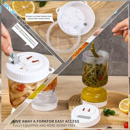 50oz Pickle Jar with Strainer Flip, Leakproof Airtight Food Storage Container Pickle Holder Juice Separator Jar for Capers Olives Jalapenos Includes 2 Forks Silicone Gasket Timer Lid