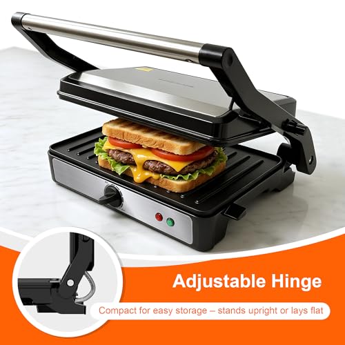 KEINVE Electric Panini Press Grill and Sandwich Maker, 900W Fast Heating Compact Panini Maker with Temperature Control, 180° Flat Open Non-Stick Griddle, 9.2 x 5.8" Plates for Steak, Burgers - size: 2 Slice(Temp Control)