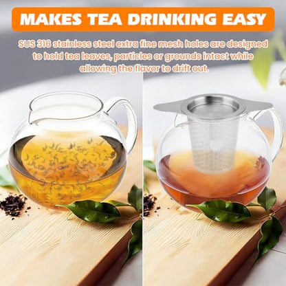 2Pcs Loose Leaf Tea Infuser with 1 Tong, Stainless Steel Loose Leaf Tea Stepper with Lid and Double Handles, Tea-Strainer for Cups, Teapot, Fine Mesh(COLOR:Silver)