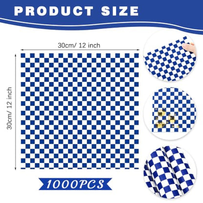 1000 Pcs Deli Paper Sheets 12x12", Premium Food Basket Liners, Grease Resistant Wax Paper Sheets for Food, Classic Checkered Sandwich Wrapping Paper for Party, Festival and Outdoors - color: Blue
