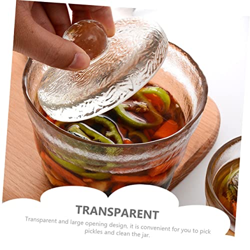 Healifty Japanese Style Round Glass Pickle Jar with Weighted Press Airtight Sealed Container for Kimchi and Pickled Vegetables Household Kitchen Storage Tank