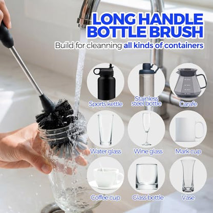 Holikme 4Pack Bottle Brush Set, 14" Long Handle Stainless Steel Bottle Brush, Straw Brushes, Cup Cleaner Brush, 3-in-1 Bottle Cleaning Brush for Water Bottle, Antistatic Lab Brushes, Straws Black - color: Black