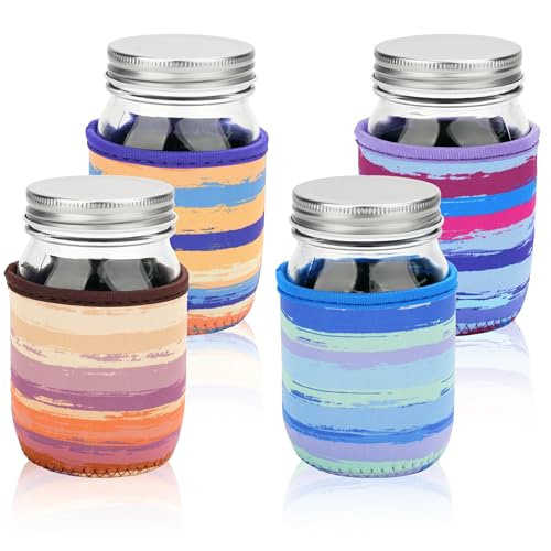 KJQJLY 4 Pcs Mason Jars Sleeves Neoprene 16oz Regular and Wide Mouth Mason Jar Sleeves Holder with Handle (rainbow, 16 OZ) - color: rainbow, size: 16 OZ