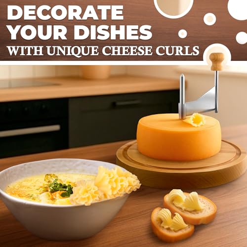 Cheese Curler Wheel – Works with Tête de Moine, Creates Floral Curls – Stainless Steel Blade, Solid Wood Base, Non-Slip Pads | Cheese Wheel Shaver for Rosette Flowers, Charcuterie and Gifting