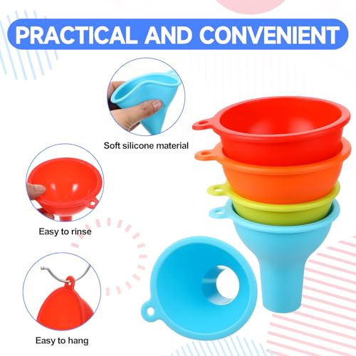 4 Pcs Kitchen Silicone Funnel Kitchen Funnels Set Wide Mouth Funnel Flexible Condiment Funnels for Small Canning Daily Cooking and Water Bottle Liquid Oil or Powder Transfer (Multi Color)