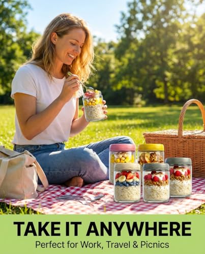 16oz 4Pack Glass Overnight Oats Jars Containers with Airtight Leakproof Lids, Reusable Mason Jars for Meal Prep, Yogurt Parfaits, Smoothies, Salads & Healthy Breakfasts (16 OZ-4-2) - color: 16oz-4-2
