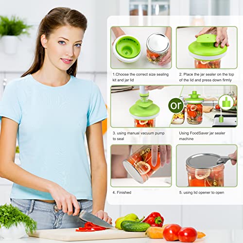 Mason Jar Vacuum Sealer Kit, Vacuum Sealer for jars Canning Sealer and Accessory Hose Mason Jar Attachment with Manual Vacuum Pump and Lid Opener for Wide&Regular Mouth Mason Jars - color: Green