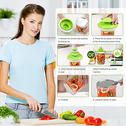 Mason Jar Vacuum Sealer Kit, Vacuum Sealer for jars Canning Sealer and Accessory Hose Mason Jar Attachment with Manual Vacuum Pump and Lid Opener for Wide&Regular Mouth Mason Jars - color: Green