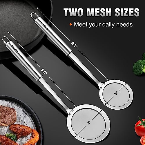 Walfos Fat Skimmer Spoon, 304 Stainless Steel Fat skimmer For Cooking, Fine Mesh Strainer, Food Strainer Fit For Separation Of The Floating Foam, Fat, Grease - Set of 2 Sise - style: 2pcs (3", 4") Skimmers