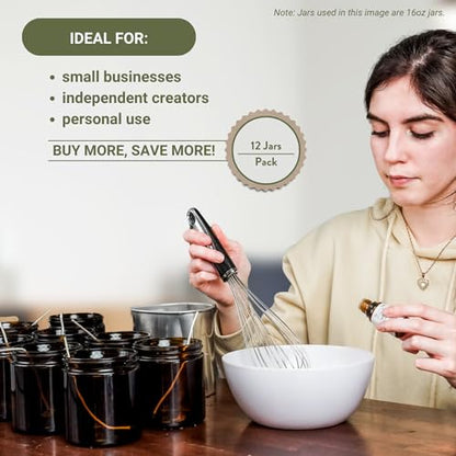 Glass Amber 4oz Jar - 12 Packs, Lead-Free Empty Round Jars For Beauty Products, Lotion, and Powders - Black Lid - Small Candle Jars - size: 4oz