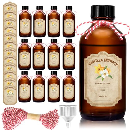 12 Pack 2 Ounce Amber Glass Bottle with Lids Vanilla Extract Homemade Brown Bottle 2 oz and 12Pcs Vanilla Extract Stickers for Syrup Gift Glass - color: Amber 12pcs 2oz