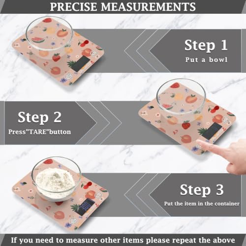 Food Scale Kitchen Digital Scale Food Ounces and Grams Dieting Baking Cooking Waterproof Glass Panels LCD Display,4 Units Scale Tare Function Peach Fruits - color: Peach 35