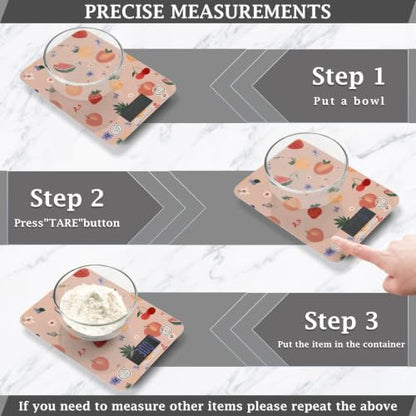 Food Scale Kitchen Digital Scale Food Ounces and Grams Dieting Baking Cooking Waterproof Glass Panels LCD Display,4 Units Scale Tare Function Peach Fruits - color: Peach 35