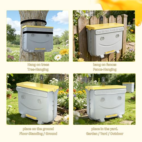 5-Frame Swarm Catcher Beehive Bee Colony Trap Hive Sliding Frame Design, Universal Compatibility with Langstroth Dadant UK, 48L Hive for Beekeepers (No Frames Included) | Light-weight - color: grey+yellow