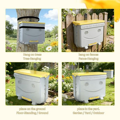 5-Frame Swarm Catcher Beehive Bee Colony Trap Hive Sliding Frame Design, Universal Compatibility with Langstroth Dadant UK, 48L Hive for Beekeepers (No Frames Included) | Light-weight - color: grey+yellow