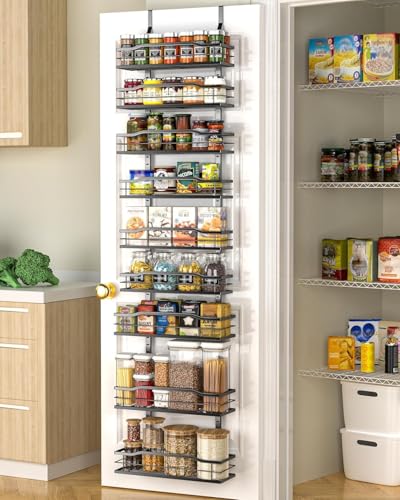 Moforoco 12.2"(W) Narrow 9-Tier Over The Door Pantry Organizer, Pantry Organization and Storage, Black Hanging Basket Wall Spice Rack Seasoning Shelves, Home & Kitchen - color: Black, size: 9-Tier Narrow