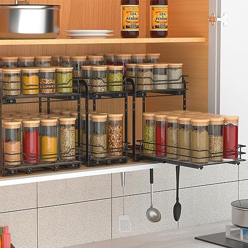 BOIVSHI Spice Rack, Pull Out Spice Racks Organizer for Cabinet, Height Adjustable Heavy Duty Metal Basket for Inside Cabinets & Pantry Closet (2 Tier,7.5''Wx10.5''Dx9.5''H) - size: 2 Tier,7.5''Wx10.5''Dx9.5''H