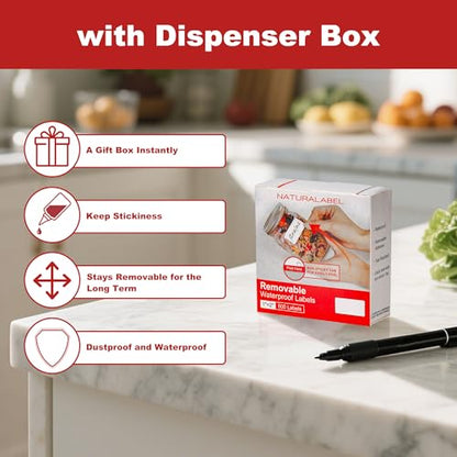 NATURALABEL 1000 PCS Blank Removable Freezer Labels with Dispenser - 1" x 2" Food Labels for Meal Prep Containers, Easy Peel-Off Design, No Residue - style: 2 Box (1,000 Labels)