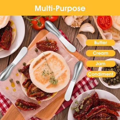 Dimeho 2 Pcs Butter Knife Little Cheese Spreader Knives Stainless Steel Spreader Knife Set Cocktail Knives for Condiments Cheese Charcuterie Board Jam Pastry making and Other Kitchen Daily - color: silver