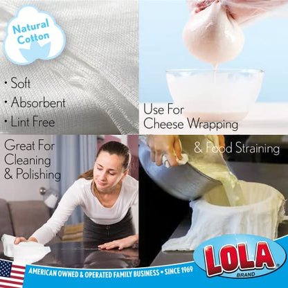 LOLA Cheese Cloth, 27 Sq. Ft / 3 Sq. Yards/Pack, 100% Cotton, Lint Free, for Poultry Wrapping, Cooking, Straining & Cheese Making - 1 Pack