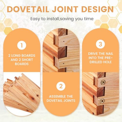 AceOrbit 10 Frame Bee Hive Kit with Wax-Coated Wooden Box Telescoping Cover Screened Bottom Board Beekeeping Supplies with Pull-Out Plastic Base and Entrance Reducer