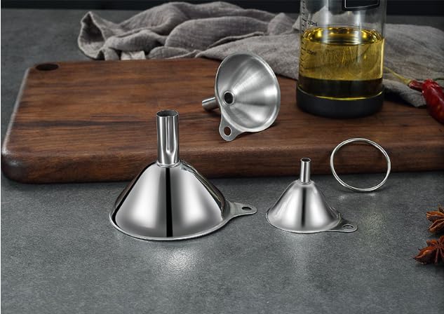 3PCS Kitchen Funnels Set,Stainless Metal Funnel for Filling Bottles - Tiny Small Medium Large for Essential Oils,Spice, Cooking,Powder,Flask，Perfume,Dry Ingredients Powde (Silver) - color: Silver