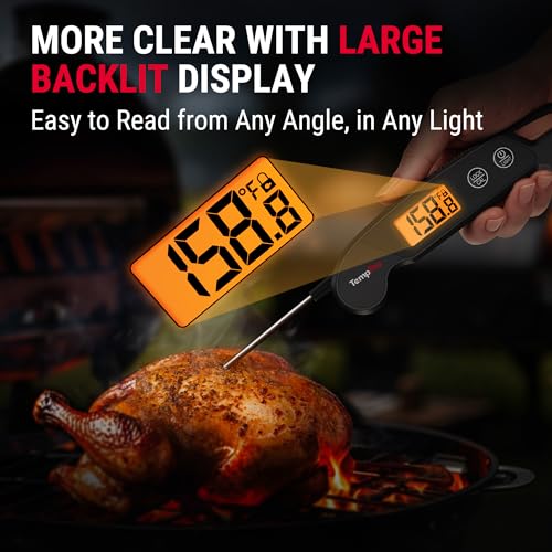 TempPro 1 Sec Digital Meat Thermometer for Cooking, Instant Read Thermometer with Backlight Calibration, IPX6 Waterproof Kitchen Food Thermometer for Smoker Grill Candy (Previously ThermoPro)