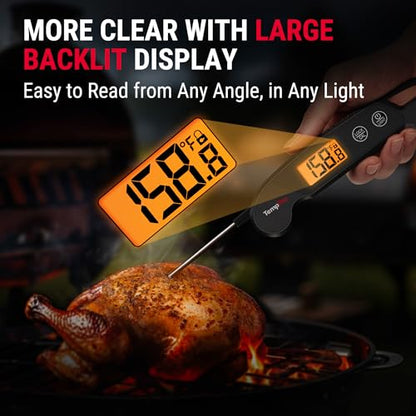 TempPro 1 Sec Digital Meat Thermometer for Cooking, Instant Read Thermometer with Backlight Calibration, IPX6 Waterproof Kitchen Food Thermometer for Smoker Grill Candy (Previously ThermoPro)