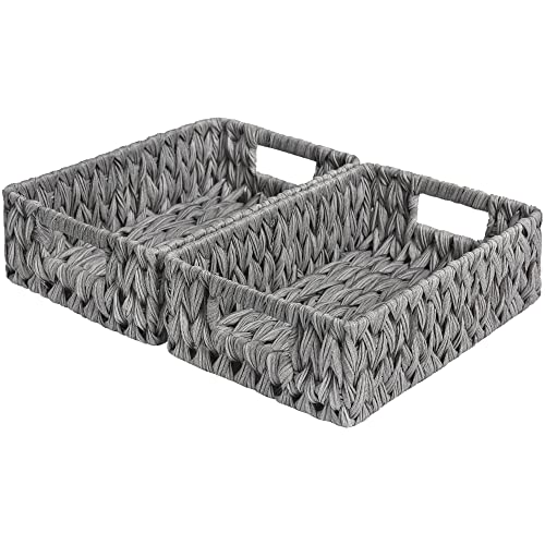 GRANNY SAYS Wicker Baskets for Storage, Waterproof Storage Baskets, Odorless Wicker Basket with Handles, Decorative Storage Containers, Gray Basket for Pantry Storage, 2-Pack - color: Gray, size: 11¼"L x 7½"W x 3½"H