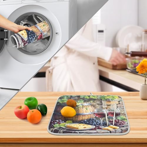 Red Wine Bottles Grapes Cheese Rustic Dish Drying Mats for Kitchen Counter, 18x24 inch Drying Dishes Absorbent Microfiber Dish Drainer Mat Rack Pad Fast Dry - size: 18x24in