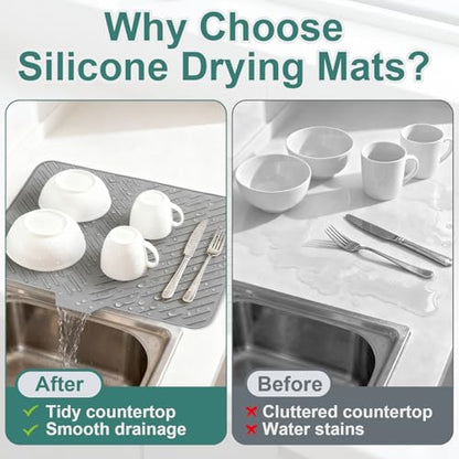 Silicone Dish Drying Mat 23x17,Food-Grade Silicone,Easy Clean Pad for Countertop Protection,Heat Resistant,Easy Clean,Non-Slip Drain Pad with Built-in Drain,Multi-Functional Use,Gray - color: Gray, size: 23" x 17"
