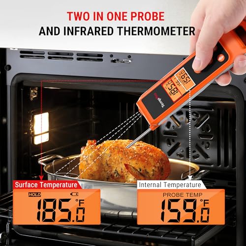 TempPro TP420 2-in-1 Instant Read Thermometer for Cooking, Infrared Thermometer with Meat Probe, Non-Contact Laser Meat Thermometer for Griddle Grill Pizza Oven HVAC Pool, Gift for Dad Husband - style: IR Thermometer with Meat Probe