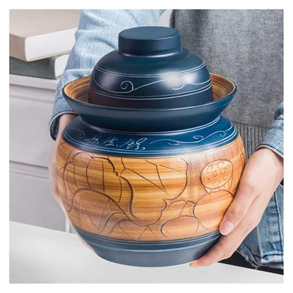 Fermentation Jars，Fermentation Crock Jar,Sauerkraut Crock,Pickle Jar Traditional Chinese Ceramic Fermentation Crock Jar Pickling Jar With Water Seal Airlock Lid,Large Thickened Ceramic Pickle Jar Kimc - size: 5KG