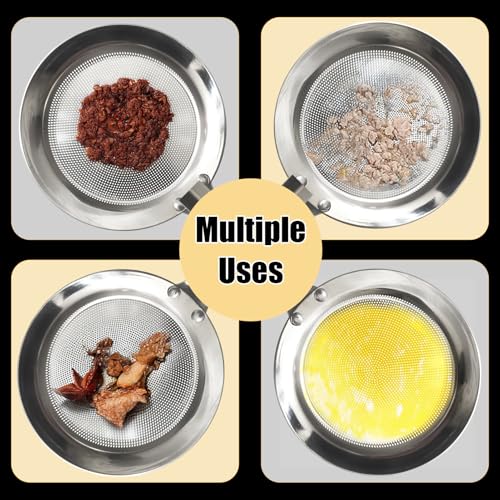 Fine Mesh Stainless Steel Colander Spoon, Sieve Fine Mesh Strainer with Long Handle Stainless Steel Skimmer Spoon Kitchen Gadget for Cooking Oil Filter Skimming Grease and Foam