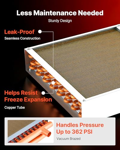 VEVOR Water to Air Heat Exchanger, 14 x 14 in Finned Tube HVAC Heat Exchanger Coil with Copper Tubes & Aluminum Fins, 65K BTU Output for Outdoor Wood Furnace, Hydronic Heating & Cooling Systems