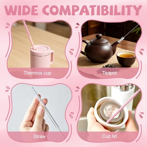 AONEZ Straw Cleaner Brushes Set of 4 - Silicone Straw Cleaner Brush - Straw Brush with Non-Slip Handle in Extra-Long Straw Brush for Metal, Glass, Plastic Reusable Drinking Straws