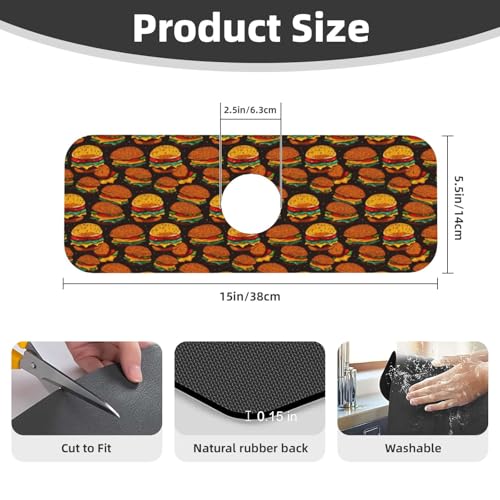 Hamburger Faucet Mat For Kitchen Sink, Absorbent Countertop Protector, Quick Dry Sink Splash Guard Pad, Waterproof Draining Mat 15" X 5.5" - color: Style 10