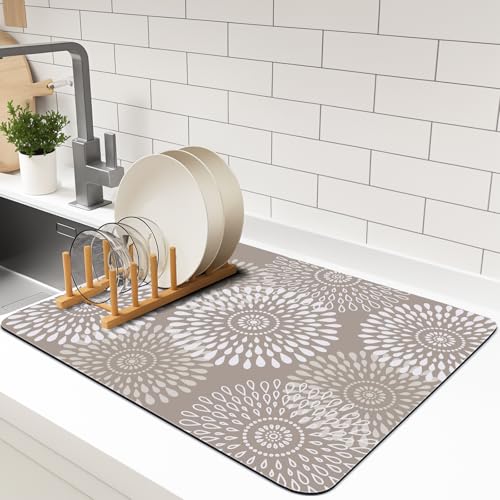 LuxStep Dish Drying Mat Super Absorbent Kitchen Counter Mat Rubber Backing Draining Mat Easy to Clean Kitchen Accessories Dish Rack Pad for Dishes, Utensils, Countertops, Sinks 15" x 18" Khaki - color: Khaki, size: 15" x 18"