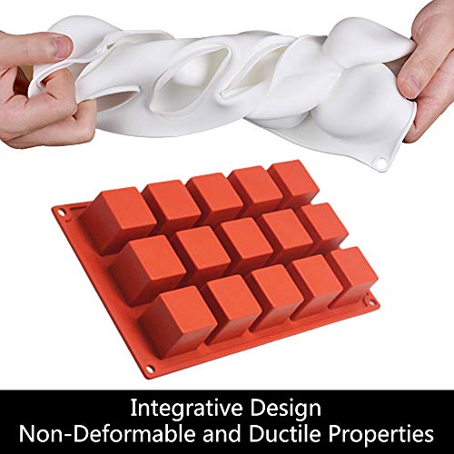 Silicone Mousse Cake Mold, 15-Cavity Mini Square Baking Mold for Chocolate, Truffle, Soap, 2 Pack, 11.7 x 6.8 x 1.5IN - color: 2 PACKS Silicone Mousse Cake Molds Z237
