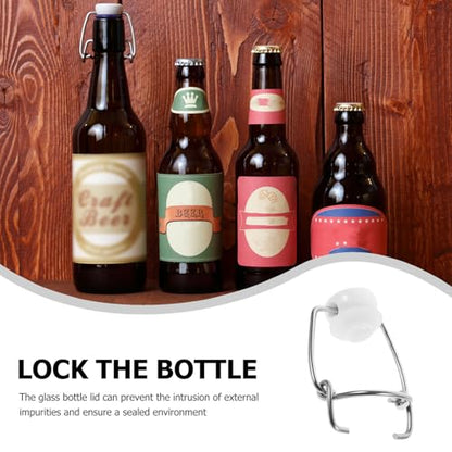 Toyvian Stainless Steel Swing Top Bottle Caps, 2pcs Replacement Flip Top Lids with Airtight Rubber Gaskets Leakproof Beer Bottle Stoppers for Home Brewing Kombucha Grolsch Glass