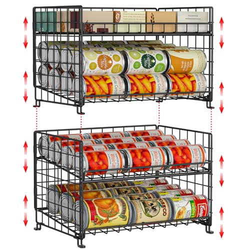 2-Pack Stackable Rack Organizer, Storage for Kitchen Pantry Cabinet, Holders for Food, Multifunctional Dispenser for Snacks Soda - size: 2 Tier-2 Pack