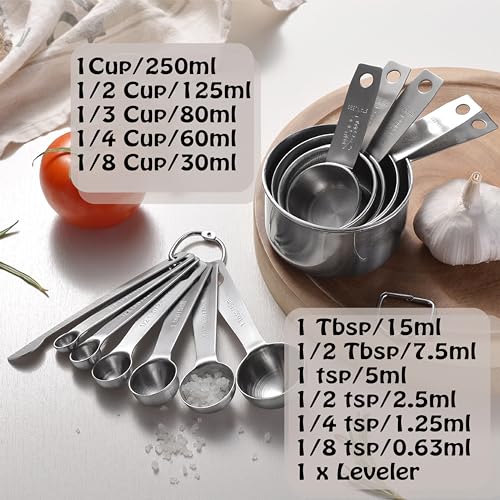 Stainless Steel Measuring Cups & Spoons Set, 12 Pieces Kitchen Measuring Sets Gadgets tool,For Cooking & Baking,Measure Dry & Wet Ingredients And Liquid (Cups & Spoons) - style: Cups & Spoons