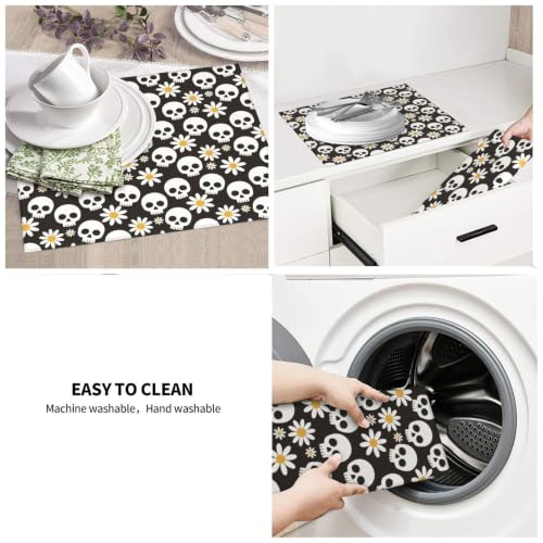 White Skulls Daisy Flowers Dish Drying Mats for Kitchen Counter, Super Absorbent Microfiber Drainer Pad, Washable Reversible Appliance Protector, Everyday Kitchen Must-Have, 16x18 Inch - color: White Skulls Daisy Flowers