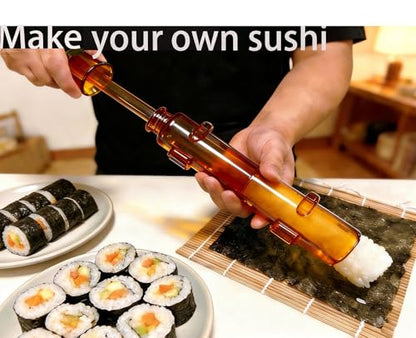 Sushi Making Kit – Clear Sushi Bazooka Roller & Bamboo Sushi Rolling Mat, Easy DIY Sushi Maker Tool Set for Beginners, Homemade Sushi Rolls for Kitchen & Party (Clear Amber) - color: Clear Amber