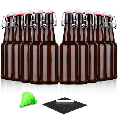 Amber Beer Bottles with Flip Caps, 12oz Glass Bottle with Swinging Top for Airtight Lids, Home Brewing and Fermentation Kombucha, Vanilla Extract, Beverage, Water, Kefir (12 Pack) - size: 12 Ounces (12 Pack)