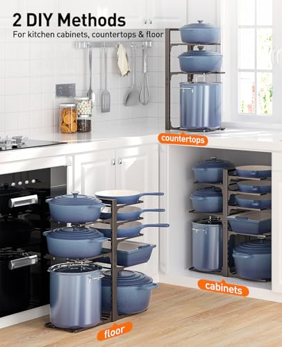 ORDORA Pots and Pans Organizer under Cabinet, 20.8" Height Heavy Duty 120LBS Pots Pans Organizer Rack for Cabinet 8-Tier Adjustable for Big Stockpots, Dutch Oven, Cast-iron Pan, Heavy Cookware, Bronze - style: L-21"H-HeavyDuty-Bronze