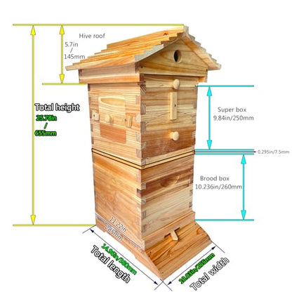Mini Nuc Beehive Starter Kit, Auto Bee Box with 4 Auto Super Frames and 6 Brood Frames for Beginner Beekeeping