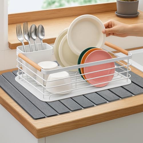 3 Pcs Large Stone Drying Mats for Kitchen Counter Diatomaceous Earth Dish Fast Dry Stone Sink Mat Dish Drying Matt Pad Water Absorbing Bathroom Trays Kitchen Countertop Diatomite Dish Draining Mat - color: Dark Gray